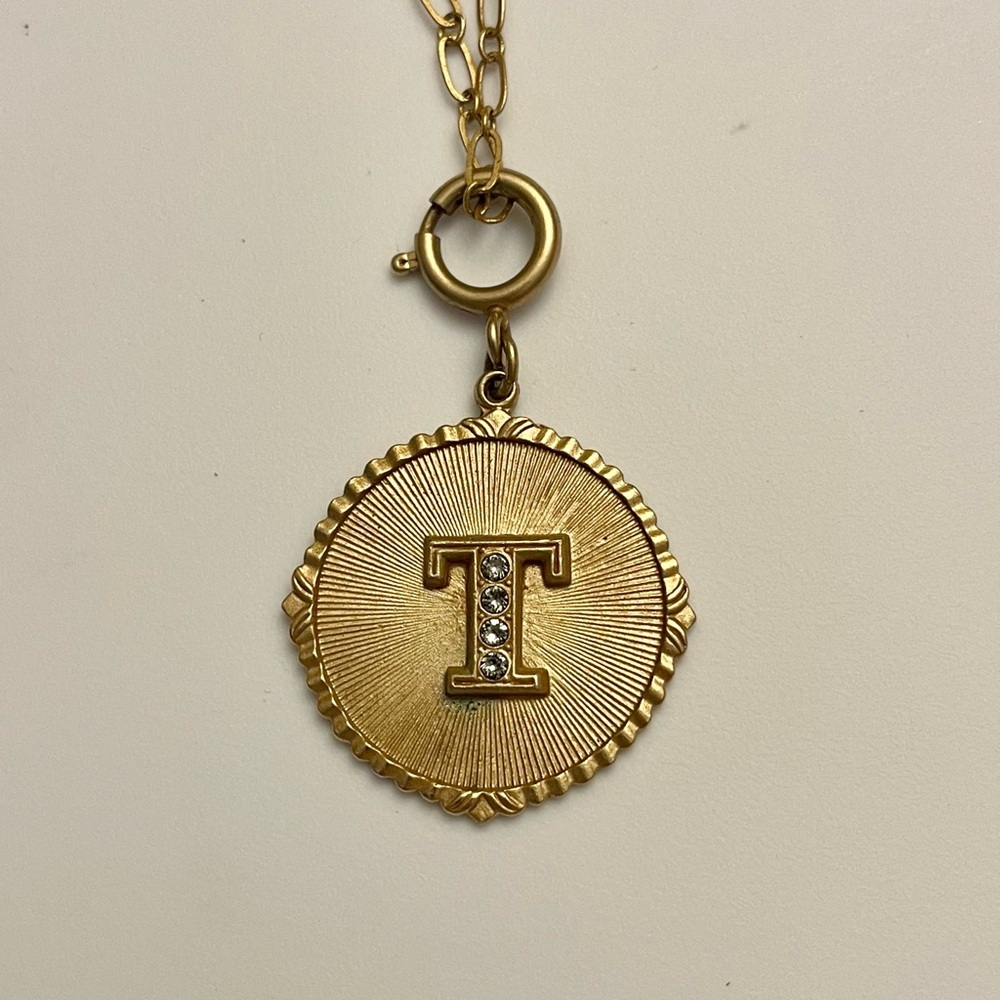 Catherine Popesco Initial “T” Necklace - Gold with Crystal Monogram